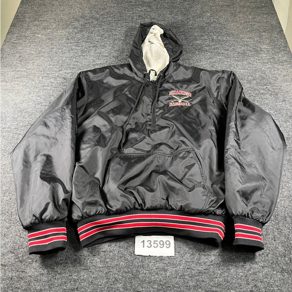 Rennoc Windbreaker Jacket Mens XL Black Good Vintage Shannon Baseball Hooded